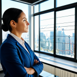 Modern Apartment Building Management**

"A professional-looking woman, fully clothed in a modest business suit, standing in a bright, modern office with a large monitor displaying financial charts related to apartment building expenses. The office features stylish furniture and a cityscape view through the window. Emphasis on data analysis and management software. Safe for work, appropriate content, family-friendly, professional photography, perfect anatomy, natural pose, well-formed hands."

**