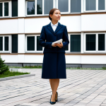 **

"A professional female property manager, fully clothed in a modest business suit, inspecting a modern apartment building in Moscow, Russia. The background shows a clean and well-maintained courtyard. Safe for work, appropriate content, professional, perfect anatomy, natural pose, high quality."

**