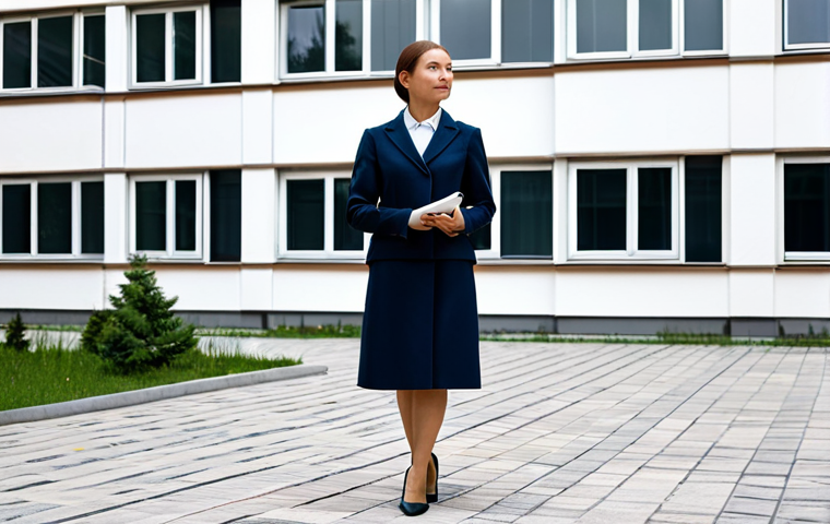 **

"A professional female property manager, fully clothed in a modest business suit, inspecting a modern apartment building in Moscow, Russia. The background shows a clean and well-maintained courtyard. Safe for work, appropriate content, professional, perfect anatomy, natural pose, high quality."

**