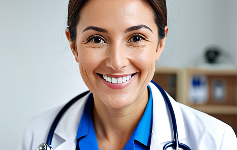 **

A professional doctor in a white coat, stethoscope around neck, smiling warmly in a bright, modern clinic, fully clothed, appropriate attire, safe for work, perfect anatomy, natural proportions, professional medical photography, high quality. Focus on a friendly and trustworthy demeanor.

**