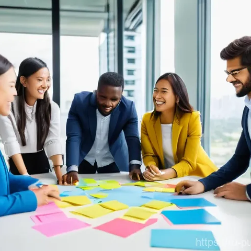 공공관리사 자격증을 통한 글로벌 경력 개발 가능성 - **Prompt:** A vibrant, diverse team of 6-8 young professionals, dressed in smart business attire, en...