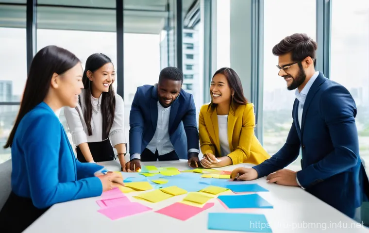 공공관리사 자격증을 통한 글로벌 경력 개발 가능성 - **Prompt:** A vibrant, diverse team of 6-8 young professionals, dressed in smart business attire, en...