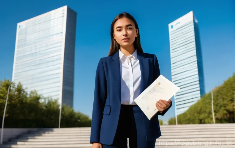 공공관리사 자격증을 통한 글로벌 경력 개발 가능성 - **Prompt:** A vibrant, diverse team of 6-8 young professionals, dressed in smart business attire, en...