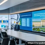 공공관리사 직무에서의 윤리적 문제와 해결 방법 - A detailed scene of a modern government office in Russia with officials working transparently: large...