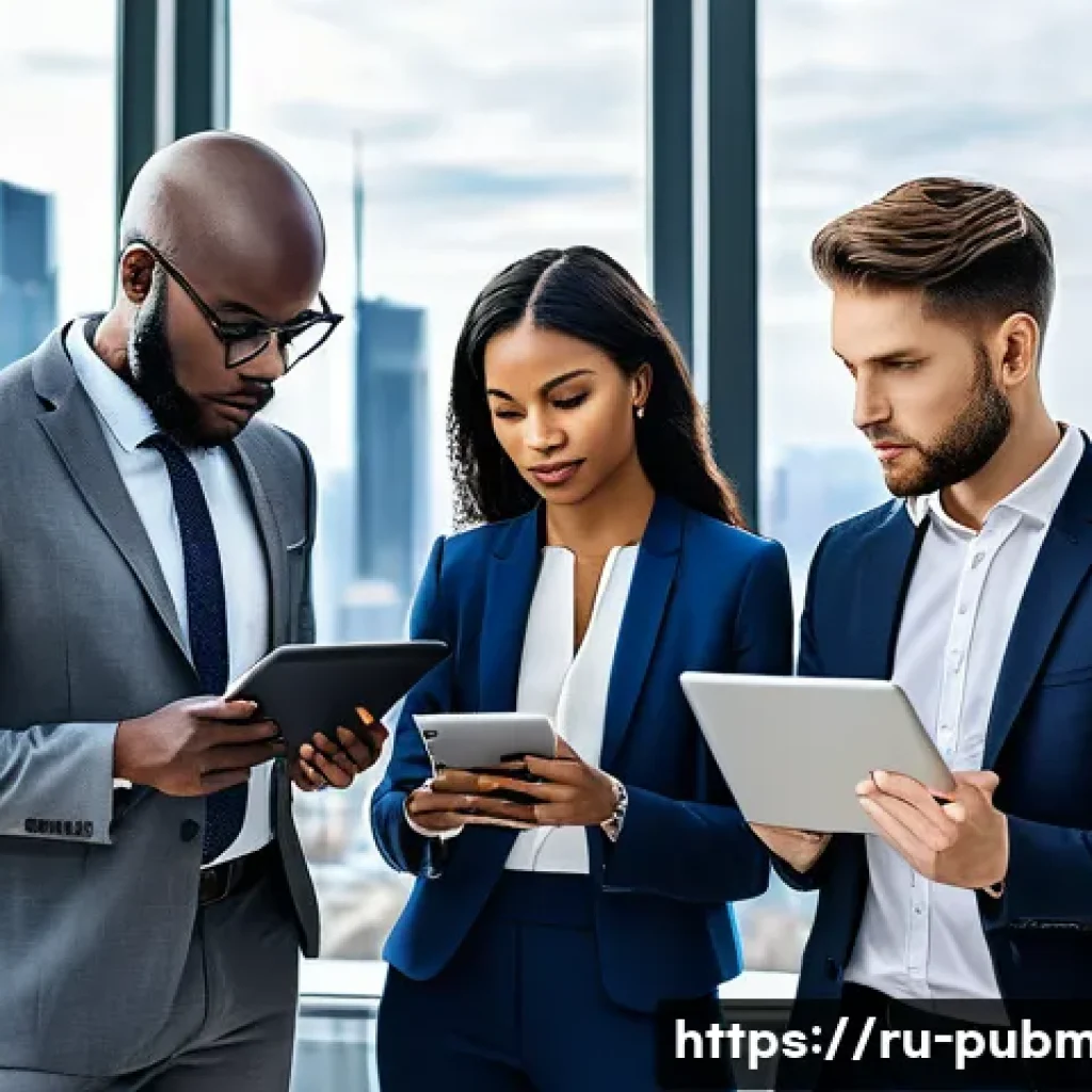 공공관리사와 공공정책의 발전 가능성 - A diverse group of public managers in a modern urban government office, wearing professional busines...