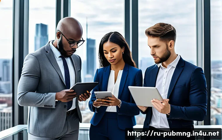 공공관리사와 공공정책의 발전 가능성 - A diverse group of public managers in a modern urban government office, wearing professional busines...