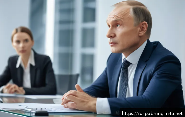 공공관리사 직무에서의 커뮤니케이션 스킬 개발 - A professional government office scene showing a middle-aged Russian male official attentively pract...