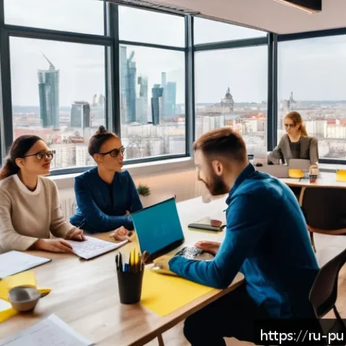 공공관리사 실무 경험과 이론을 결합하는 방법 - A diverse community meeting in a bright, modern coworking space in Moscow, featuring people of vario...