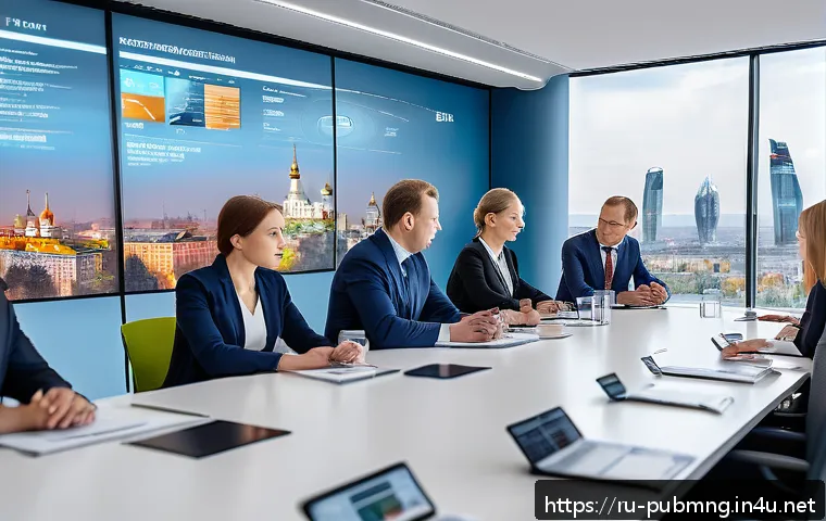 공공관리사 실무에서 자주 발생하는 윤리적 문제 - A modern government office setting in Russia, featuring diverse public officials in professional att...