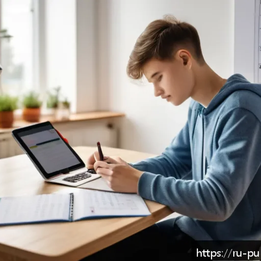 공공관리사 필기시험 준비에 도움이 되는 앱 - A modern study environment featuring a young Russian student using a smartphone and tablet simultane...