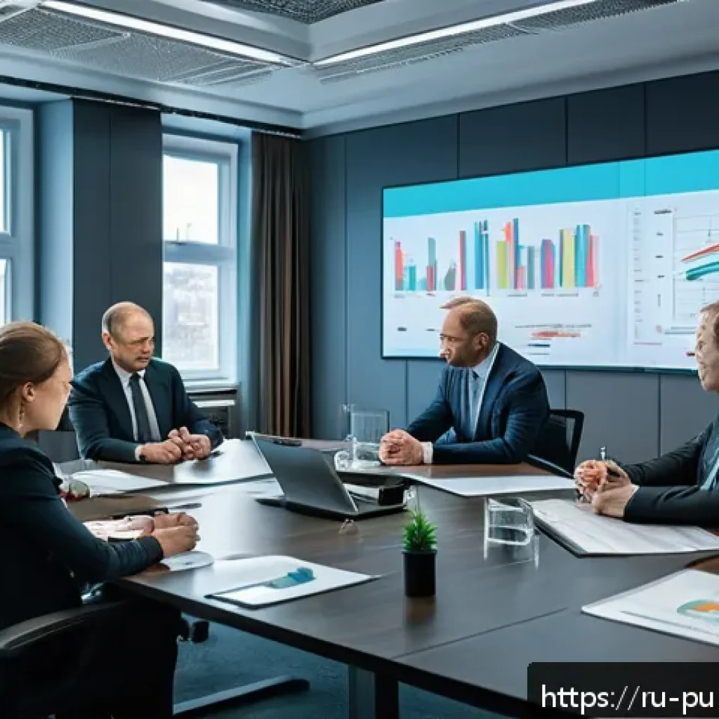 공공관리사 직무에서의 윤리적 문제 해결 사례 - A modern Russian government office setting with diverse public officials in formal attire engaging i...