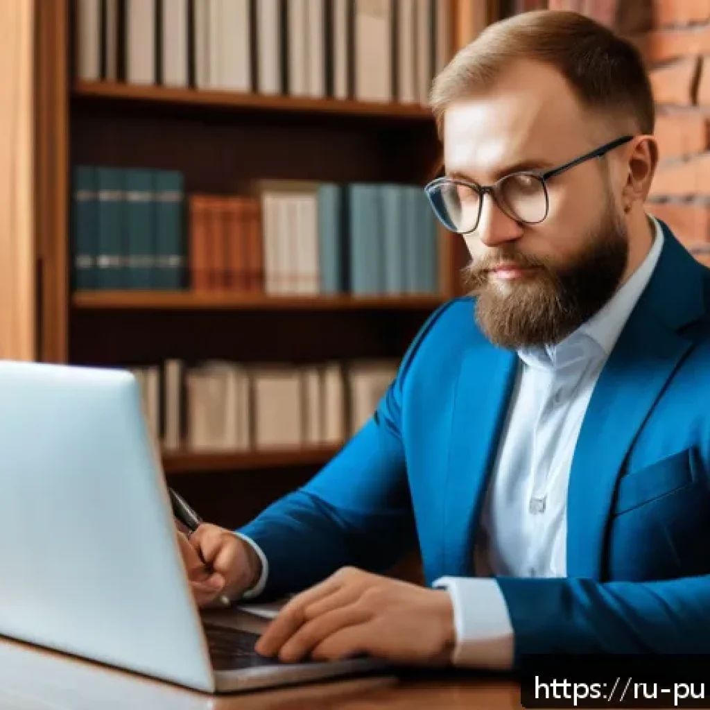 공공관리사 취업 시 추천하는 자기소개서 작성법 - A professional office scene featuring a confident Russian man in business attire writing a cover let...
