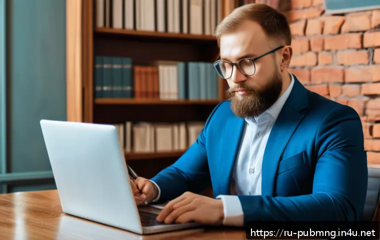 공공관리사 취업 시 추천하는 자기소개서 작성법 - A professional office scene featuring a confident Russian man in business attire writing a cover let...