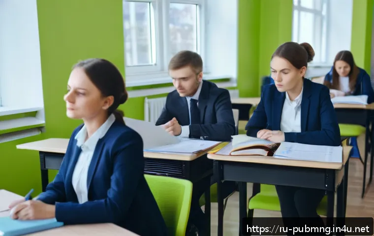 공공관리사 자격증 준비 비용 분석 - A modern classroom scene in a Russian city showing adult students attentively participating in a day...